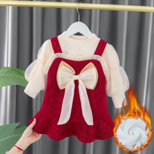 Girls Fleece Lined Dress Thickened Winter Princess Style Clothing Cotton Blend Fabric Ages 6m-6y Childrens Fashionable Dress