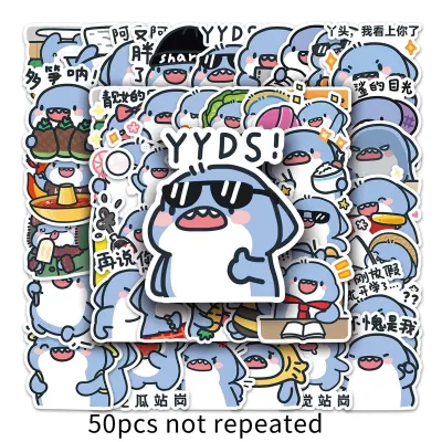 50PCS Cute Cartoon Fat Shark Chinese Expression Sticker Mobile Phone Laptop Scrapbooking Waterproof Sticker