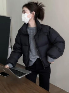 Lightweight Short Puffer Jacket Womens Black Bread Style Coat Winter New Arrival Commute Pure Color Zipper Closure Long Sleeve