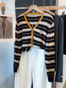 JIANDIYA | V-neck Stripe Embroidery Cardigan Sweater