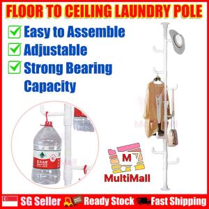 Adjustable Standing Laundry Pole | Floor to Ceiling Drying Tension Rod with Hooks | Multi-functional Pole | Drying Hanging pole for Scarfs Hats Caps Towels Clothes Blouses Bags and Coats | Laundry Rack