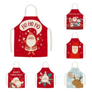 Christmas Santa Claus Cross Border Fabric Apron Cute Cartoon Baking Kitchen Home Aprons Creative Drawing Art Aprons Christmas Gift 圣诞老人跨境布艺围裙可爱卡通烘焙厨房家居个性创意画画美术礼品
