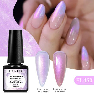 FOUR LILY 7ML Aurora Glitter 2 In 1 Function Top Coat Nail Gel Polish Blue Purple Sparking Gel Nail Art Semi Permanent UV Gel