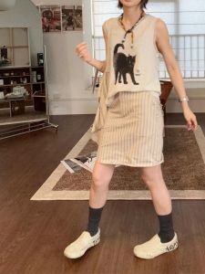 VKSOD | Chic Korean Style Sleeveless Top And Skirt Set For Women Summer Design Striped Half-length Skirt Two-piece Ensemble