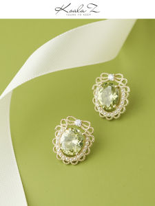 ต่างหูโบว์ผูกเชือกสไตล์ย้อนยุคแบบไร้รูหู ต่างหูแบบหัวเข็มขัดสไตล์ย้อนยุค ลายลูกไม้ สีเขียวฟูโกลว์ เครื่องประดับแฟชั่นสำหรับผู้หญิง