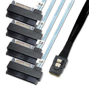 YXY SAS Cable Internal 36Pin Mini SAS SFF-8087 Host to 4 SFF-8482 Target SAS Hard Disk and SATA Power Cable 50cm 100cm