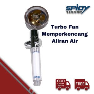 Spidy Kepala Sower Kipas Tekanan Tinggi Irit Air Turbo Fan Shower Head Pancuran Air Mandi Berkipas Mirip Hujan