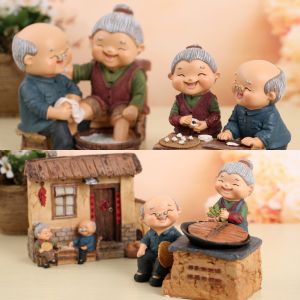 Creative Birthday Gift Elderly Couple Home Decor Small Figurine Grandpa Grandma White Head Together Resin Handmade Ornament