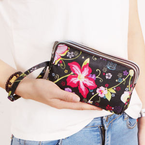 3 Zipper Waterproof Purse Cell Pouch Handbag Wallet Wristlet Bag Womens Fabric Coin Purse Bag Mobile Wallet Clutch Bag