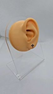 cross black stud stone earrings SMALL 92.5 Italy silver jewelry (TUNAY NA SILVER)