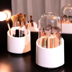 Makeup Brush Organizer Holder 360° Rotating Stationery Storage Bucket Cosmetic Beauty Organizer with Cover