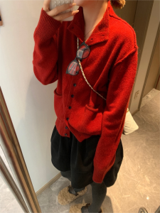 Christmas New Year Thickened Knitted Casual Loose Cardigan Womens Top Fashionable Versatile Long Sleeve Polo Collar Sweater