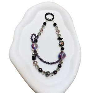 Wholesale Of Fashionable And Luxurious Cat-eye Crystal Beaded Mobile Phone Chains Lanyards Short Double-chain Keychains Bag