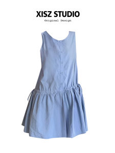 Retro Anti-Aging Drawstring Waist Vest round Neck Doll Dress Women Spring Summer Loose Slimming A-Line Dress