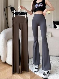 กางเกงโยคะเอวสูงทรงขากระบอกเล็กสำหรับผู้หญิง กางเกงขายาวลำลอง ทรงสลิมฟิต กางเกงขายาวทรงสุภาพบุรุษ ผ้าไนลอนและยางยืด