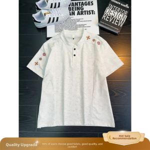 Stylish American Embroidered Heavyweight Henry Neck Polo Shirt