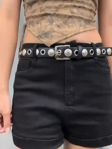 BGS-545 Ikat Pinggang kulitLogam Besi Belt Full Lubang Belt Sabuk Ikat Pinggang Gesper Wanita Fashion Kekinian