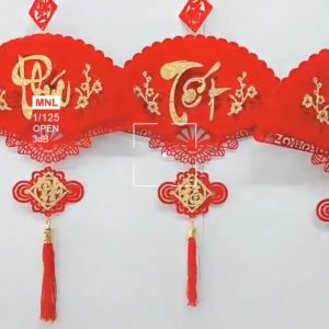 Khánh quạt liễng nhung đỏ chữ vàng Phúc - Lộc - Thọ - Tết trang trí năm mới