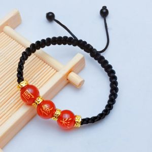 Custom Lettering Name Hundred Family Name Beads Agate Men and Women Couple Birth Year Braided Red Rope Bracelet Ornament