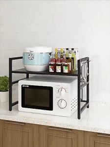 2 Tier Microwave Oven Rack Extendable 40-64cm Shelf Heavy Duty Stand H-Frame Kitchen Countertop Organizer