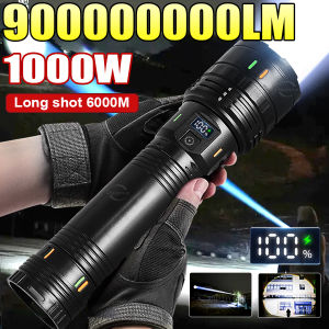 900000000LM 1000W Powerful LED Flashlight Built-in Battery USB Rechargeable Strong Light Tactical Torch Camping Hiking Lantern