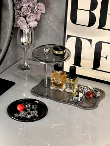 Elegant Black Perfume Tray Stand Desktop Sample Cosmetic Jewelry Storage Rack Double Layer Lipstick Holder Organizer