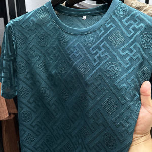 Casual Ice Silk Short Sleeve T-Shirt Mens Summer Thin Breathable Quick Dry round Neck Half Sleeve Top Loose Fit Sportswear