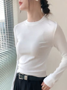 Slim Fit Womens White Long Sleeve T-Shirt Short Style Sweet And Spicy Base Layer Shirt Inner Wear Shoulder Length Top