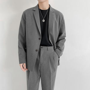 Casual Mens Two-Piece Suit Set Fashionable Draped Business Style Youthful Trendy Polyester Viscose Spandex Blend Flat Collar