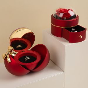 Valentines Day Round Rose Jewelry Box Festival Christmas Proposal Ring Gift Box Couple Necklace Velvet Gift Packaging Organizer