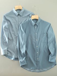 Áo Sơ Mi Nam Dài Tay Mỏng Mùa Thu Bằng Vải Lụa Mềm Mại Thoáng Khí Họa Tiết Kẻ Caro Cổ Polo Thường Ngày