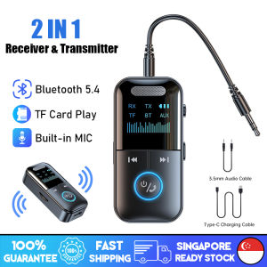 🇸🇬[Ready Stock] 2-in-1 Bluetooth 5.4 Audio Transmitter Receiver with Mic TF Card Slot Wireless Stereo 3.5mm Aux Adapter for Car TV PC Earphone Headphone Amplifier