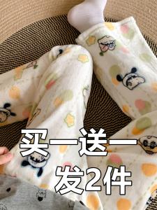 กางเกงนอนผ้าฟูคอรัล ทรงหลวม แขนยาว ผ้าขนแกะ ผ้าฝ้าย ผ้าขนสัตว์ ผ้าขนสัตว์ ฤดูใบไม้ร่วง/ฤดูหนาว กางเกงขายาวลำลอง