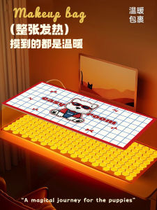 Heated Mouse Pad Office Waterproof Oil Resistant Wipeable Winter Student Homework Heating Warm Hand Pad Large Size Blue Brown Stripes