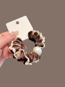 French Lace Trim Elastic Hair Ties Pearl Decorated Versatile Durable Hair Bands for Women Girls Hair Accessories