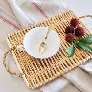 Bamboo Woven Double-Handle Fruit & Snack Serving Tray