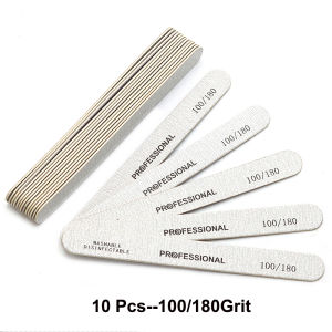 10Pcs/Lot Professional Wooden Nail Files 100/180 Grit Grey Boat Thick Sandpaper Sanding Buffer Files Beauty Tools DIY Salon