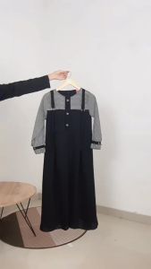 Gamis Anak Cetak Motif Geometris/Floral Bahan Poliester Gaya Tunique Lengan 3/4 untuk Usia 8-17 Tahun