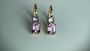 Natural Burmese Purplish Pink Spinel and Natural Sapphire Lever Back Earrings