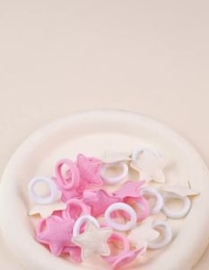 10/20pcs Girls Pink Heart Star Children Hair Loop No Harm Hair Cartoon Towel Rope Ponytail Holder Mini Rubber Band Kids Headwear