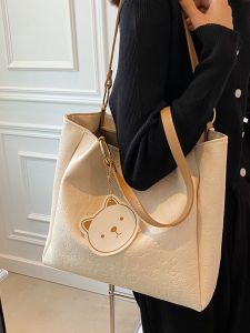 Large Capacity Leather Shoulder Bag Trendy Commuter Tote Bag Cowhide Student Class Bag Soft Handle Printed Casual Handbag