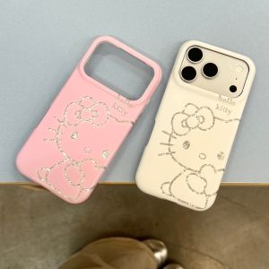 Sanrio | Cute Hello Kitty Glitter Rhinestone Phone Case For iPhone 15 16 17 Pro Max Luxury Shockproof Pink Cream Cover Girl Gift Fashion