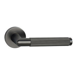 Viladepot Zinc Alloy Privacy Door Handle Striped Carved Handle Lever Round Base Bedroom Bathroom Door Lock Reversible
