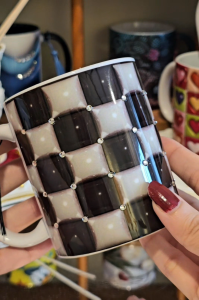 3D black and white design ceramic sublimation coffee mug (with crystals) cup for gift/anniversary/graduation/birthday