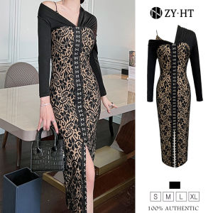 ล้างสต๊อก ZY.HT ใช้คูปอง 299บาท รูปทรง เดรส เซ็กซี่ เซียง ดิฉันตอนนั้น เดรสโอน เดรสดำ เดรสดำ เดรสผู้หญิง เดรสดำ เดรสเทียน ลูกไม้ EraVogue 10033