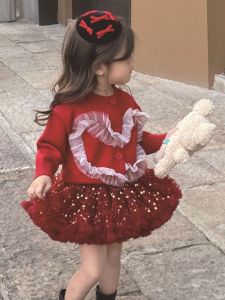 เสื้อคาร์ดิแกนถักสีแดงสำหรับเด็กผู้หญิง เสื้อคลุมกันหนาวแบบสวมหัว แขนยาว คอตตอน 100% ทรงปกติ เสื้อคลุมกันหนาวสำหรับเด็กผู้หญิง