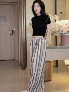 Black Short Sleeve Round Neck T-Shirt for Women New 2024 Summer Fashion Slim Fit Casual Chic Work Clothing