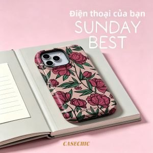 Potdemiel | Ốp Điện Thoại iPhone Hoa Mẫu Đơn Hồng 2 Trong 1 Sang Trọng Chống Sốc Chống Xước Chất Liệu TPU Mềm Có Khóa Từ Tính
