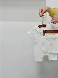 Baptism Clothes for Infant Boys Girls Soft Cotton Bodysuit 3-24 Months Baby First Christening Outfit Summer Toddler Suit