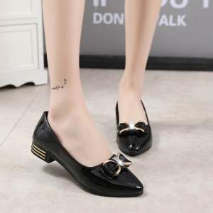 (JULYHOT)Korean Style Patent Leather Bow Flat Shoes Women Autumn Casual Low Heel Fashion Office Shoes